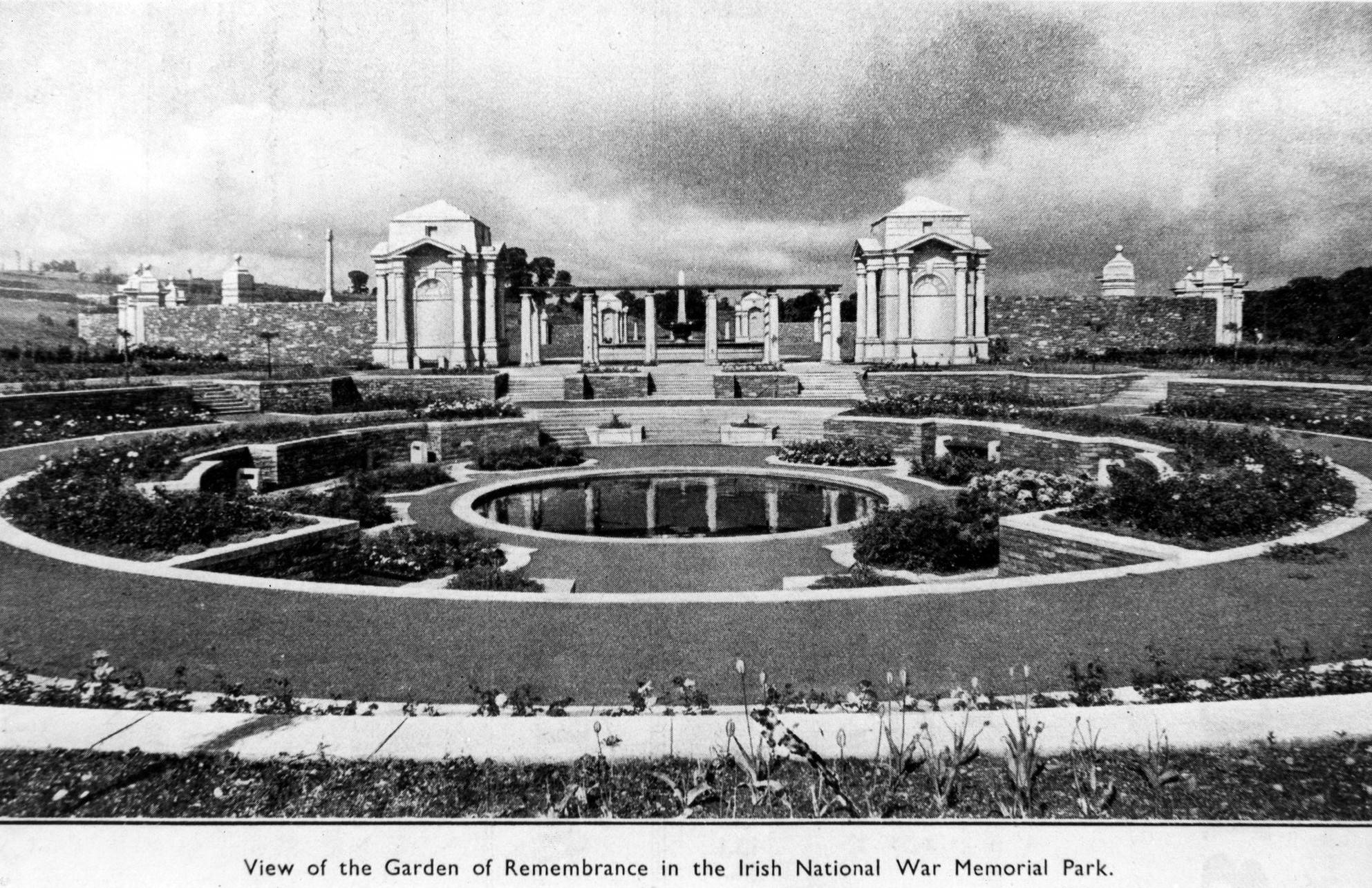 A historical postcard, showing the Gardens. OPW. 