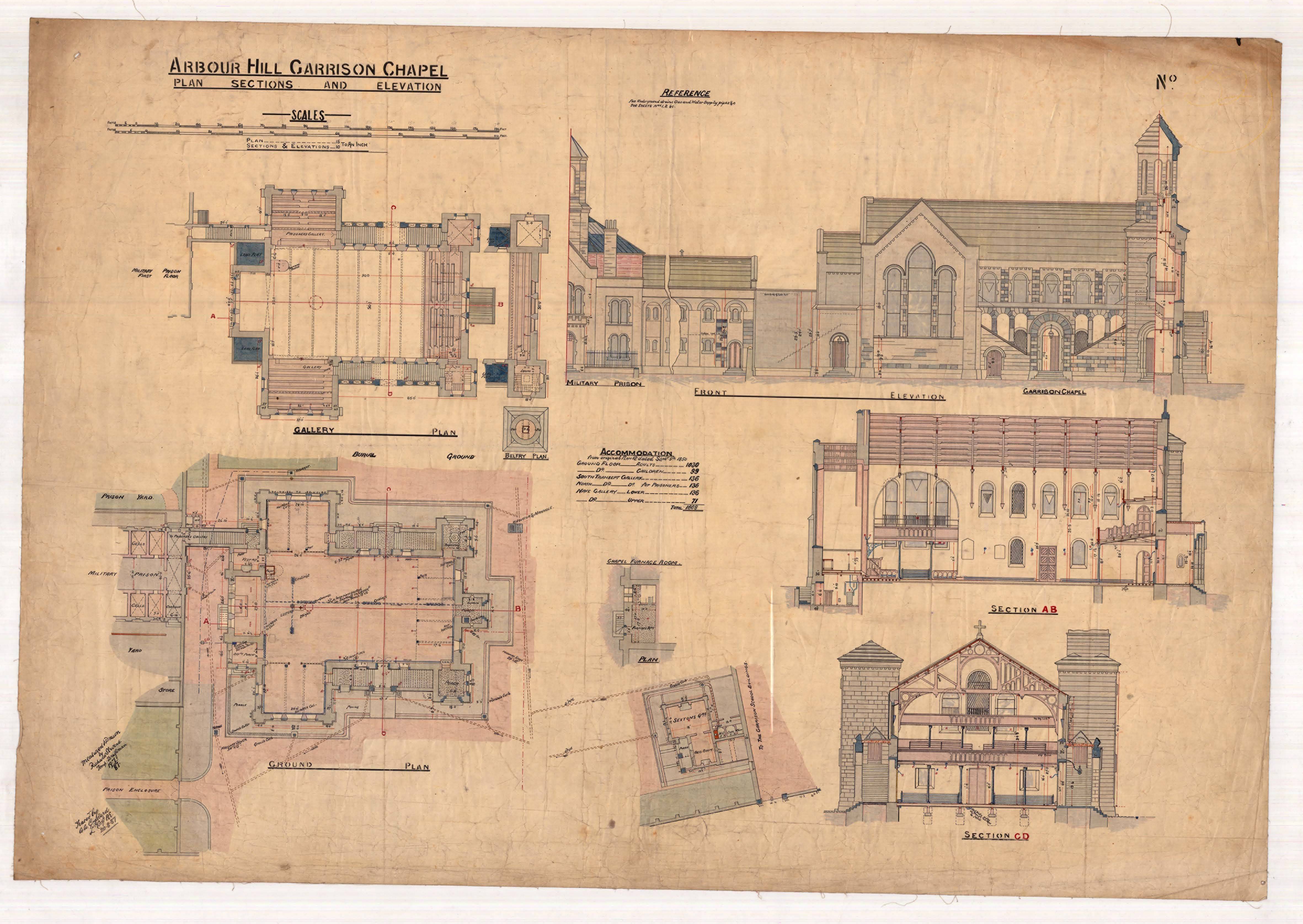 Early drawings of the buildings for the Arbour Hill site. Courtesy of the Maps, Plans, and Drawings section of the Military Archives (item IE/MA/MPD/AD119378-002).