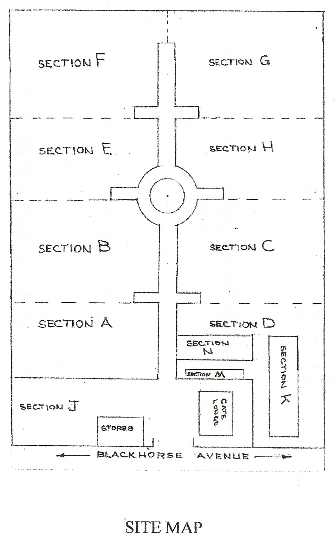 Plan for Grangegorman Cemetery, as published in 'Memorial Inscriptions of Grangegorman Military Cemetery' (2006) by the Irish Genealogical Society, and reproduced with their permission. 