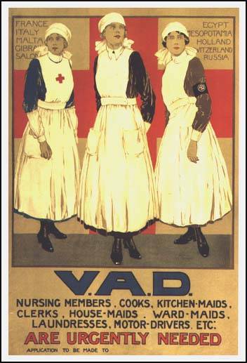 Recruitment poster for the Voluntary Aid Detachment. Public domain.